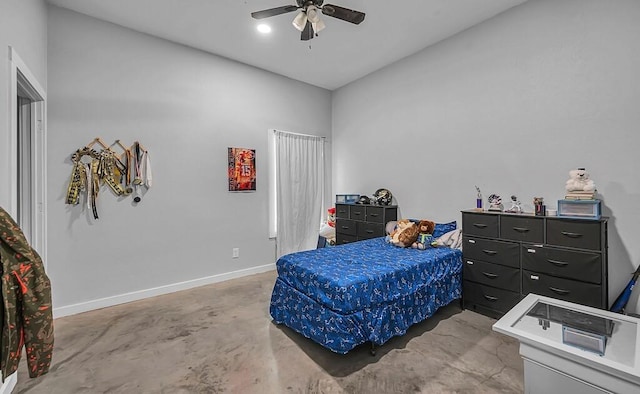 bedroom featuring ceiling fan