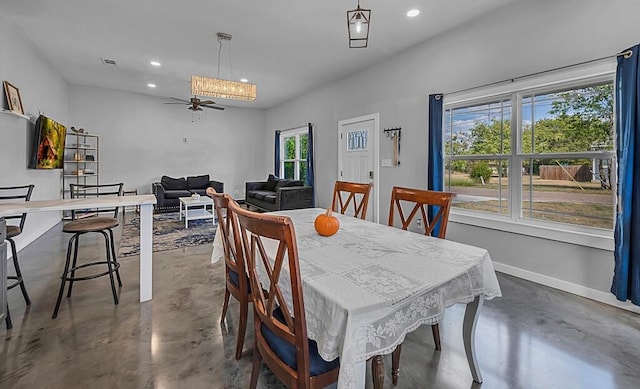 dining room with ceiling fan