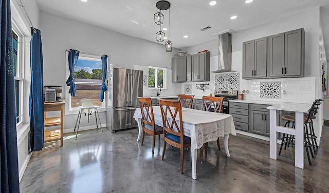 dining space with sink