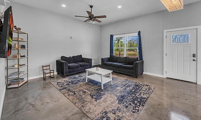 living room with ceiling fan