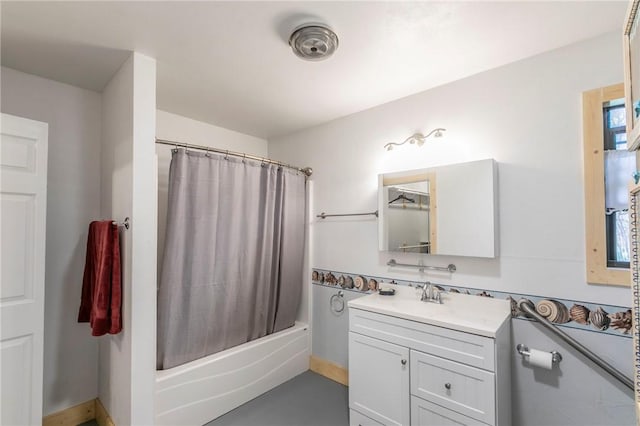 full bathroom with vanity and shower / bath combo