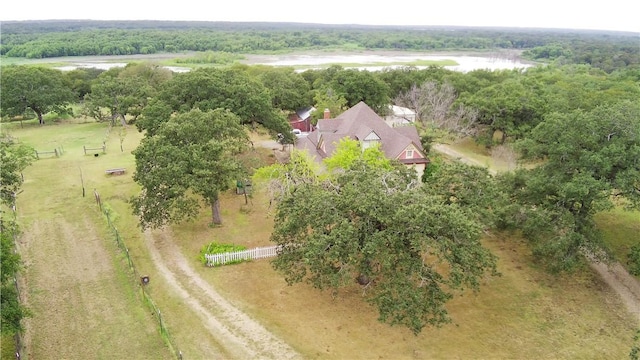 drone / aerial view featuring a rural view and a water view