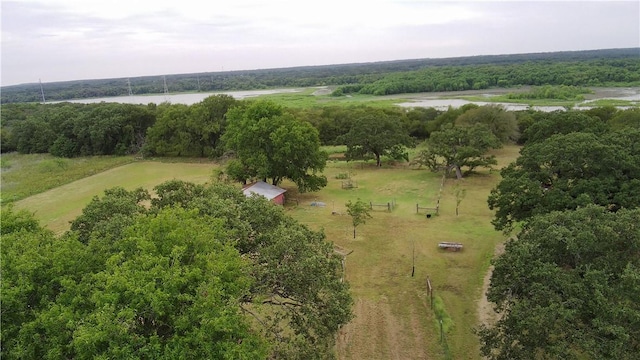 aerial view featuring a rural view and a water view