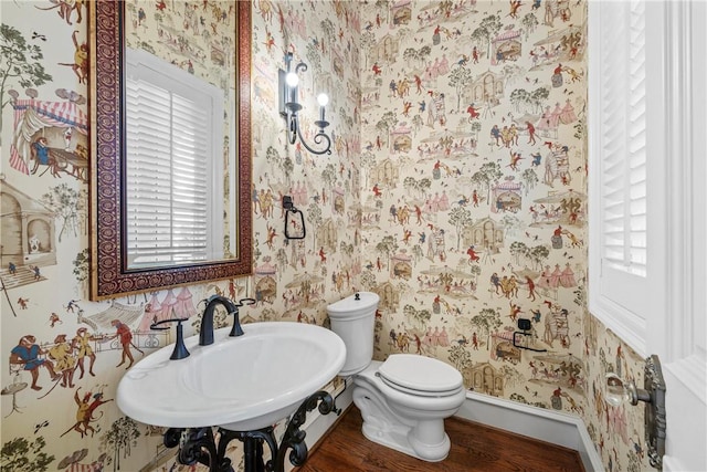 bathroom featuring toilet, hardwood / wood-style flooring, and sink