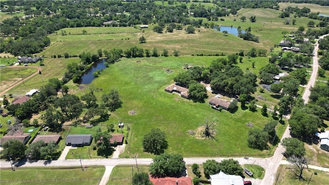 aerial view featuring a water view and a rural view