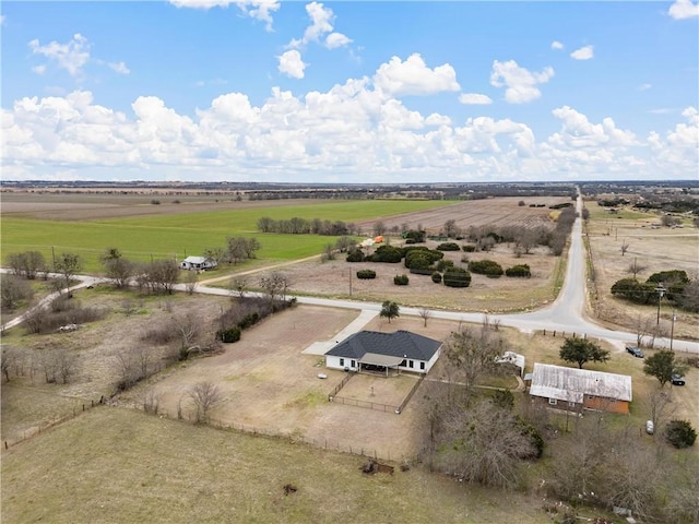 birds eye view of property with a rural view