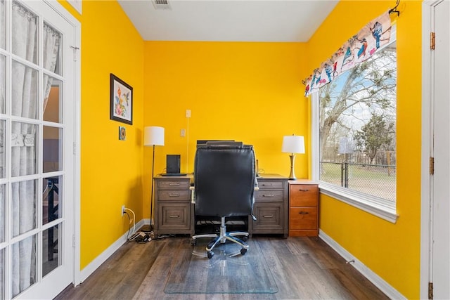 office area featuring dark hardwood / wood-style flooring