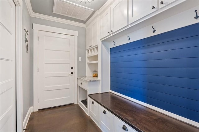 mudroom with crown molding