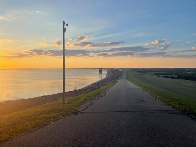 view of road with a water view