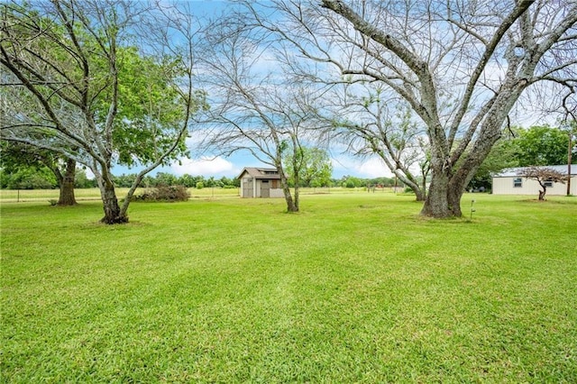 view of yard with an outbuilding and a shed