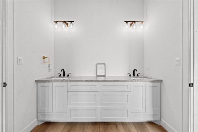 bathroom featuring vanity and wood-type flooring