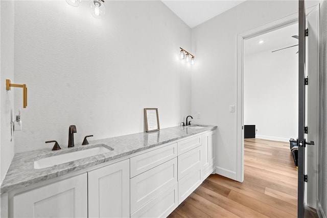 bathroom featuring vanity and hardwood / wood-style flooring