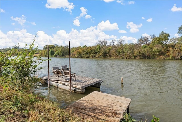 dock area with a water view