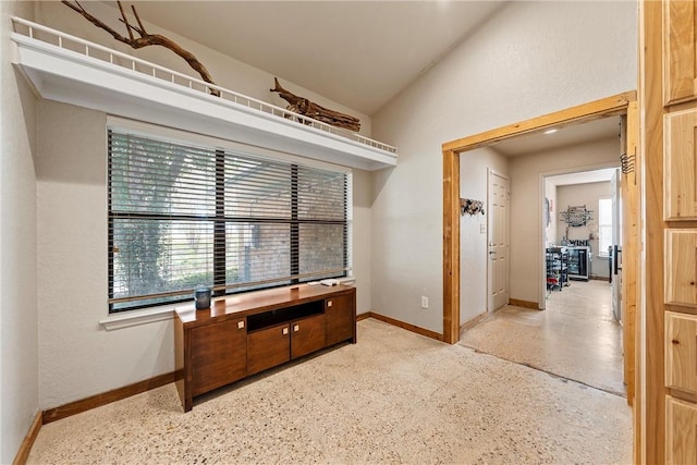 interior space featuring lofted ceiling and a closet