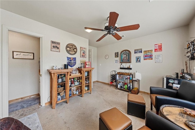 living room with ceiling fan