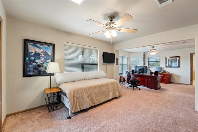 bedroom featuring carpet and ceiling fan