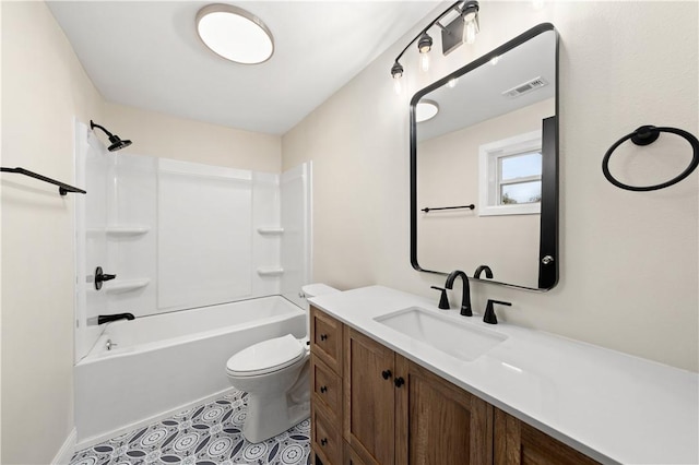 full bathroom featuring vanity, shower / bathing tub combination, and toilet