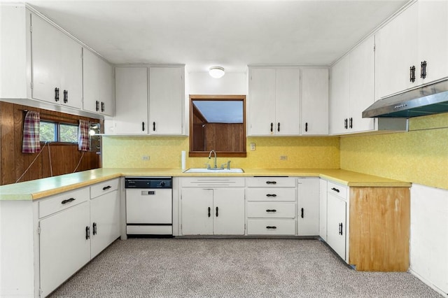 kitchen with white cabinets and white dishwasher