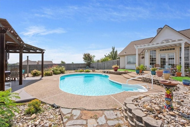 view of swimming pool featuring a pergola and a patio area