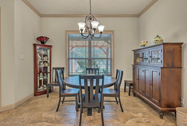 dining area featuring a notable chandelier and ornamental molding