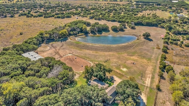 drone / aerial view with a rural view and a water view