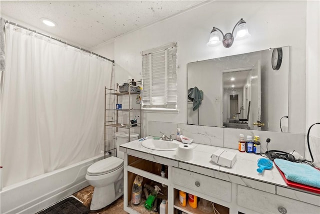 full bathroom featuring vanity, toilet, and shower / bath combo with shower curtain