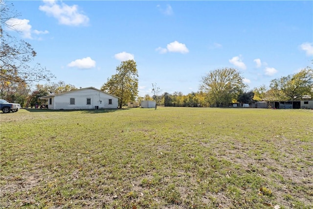 view of yard with a storage shed