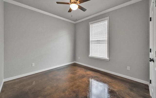 unfurnished room with crown molding and ceiling fan