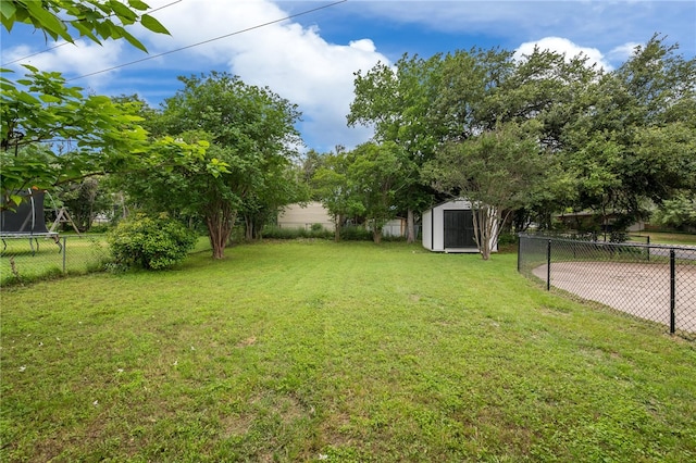 view of yard featuring a storage shed