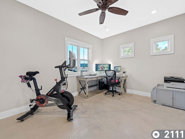 office with ceiling fan and a wealth of natural light