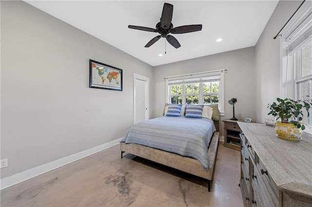 bedroom featuring ceiling fan