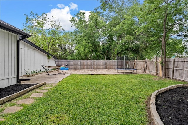 view of yard with a patio and a trampoline