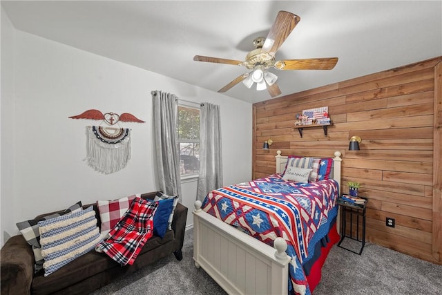 bedroom featuring carpet and ceiling fan