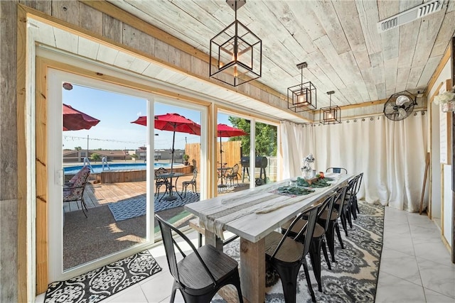 interior space with wooden ceiling