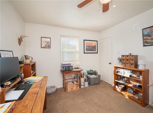 office area with carpet and a textured ceiling