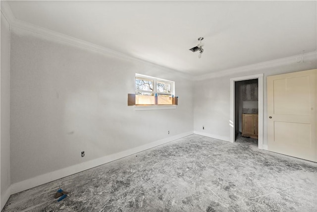 unfurnished bedroom with carpet floors and crown molding