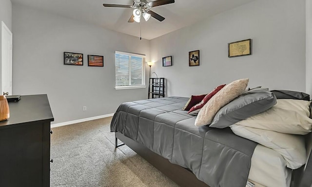 bedroom featuring ceiling fan and carpet floors