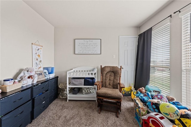 carpeted bedroom featuring multiple windows