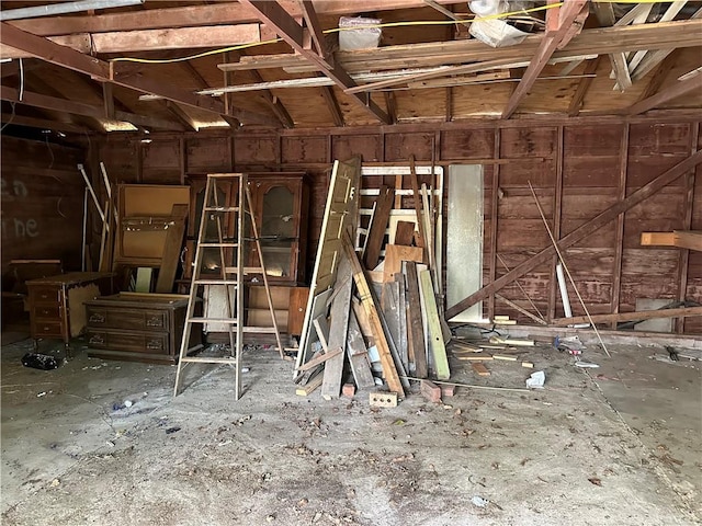 miscellaneous room featuring lofted ceiling