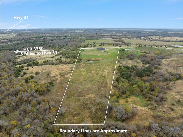 aerial view featuring a rural view