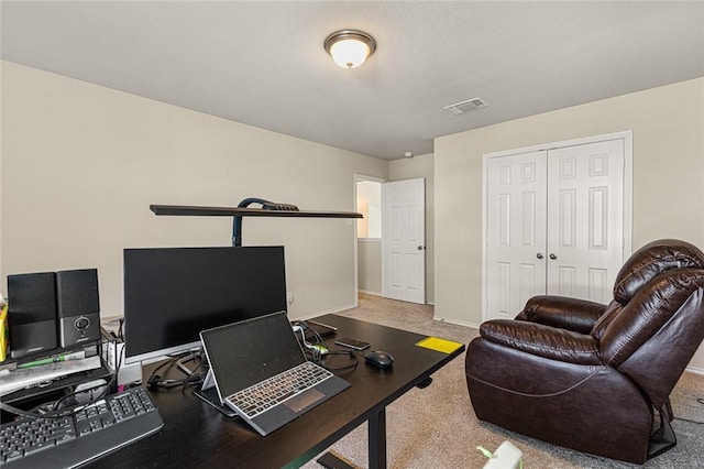 view of carpeted home office