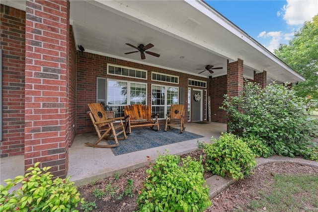 view of patio / terrace featuring covered porch and ceiling fan