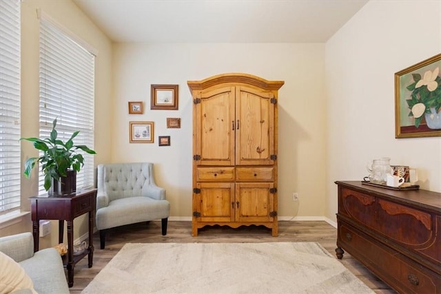 living area with light hardwood / wood-style floors