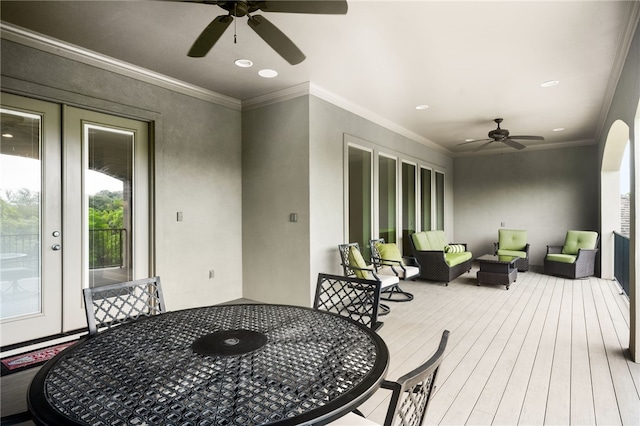 wooden terrace with ceiling fan