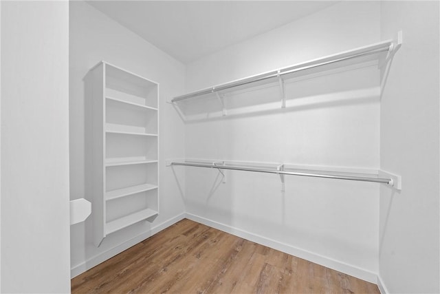 walk in closet with wood-type flooring