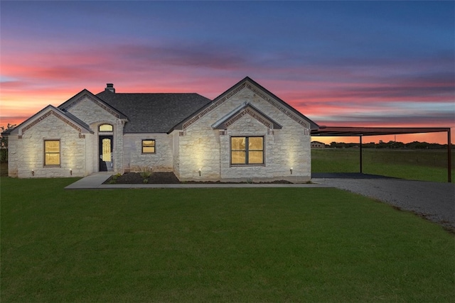 french provincial home featuring a lawn