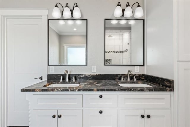 bathroom with a shower and vanity