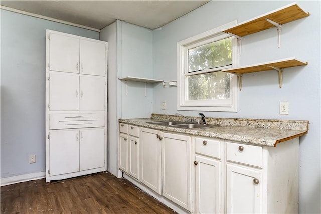 kitchen with white cabinetry, dark wood-type flooring, and sink