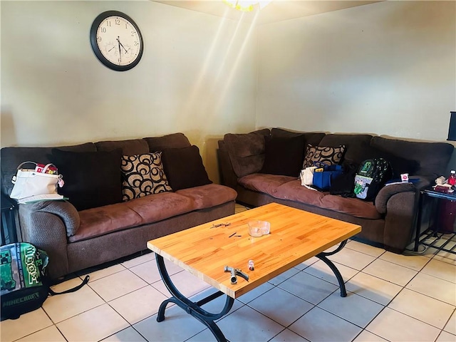 living room with light tile patterned floors