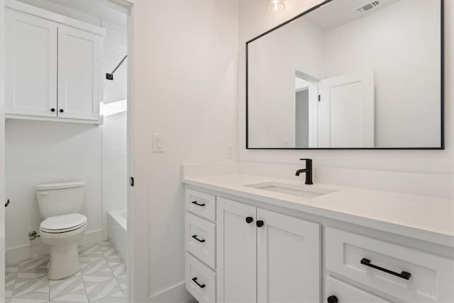 full bathroom featuring vanity, toilet, and shower / tub combination